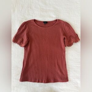 Ann Taylor Short Sleeve Lace Top - Rust